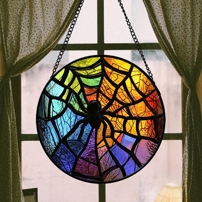 Stained Glass Suncatcher, Colorful Spider Sun Catcher Black Insect Stain Glass Window Hanging