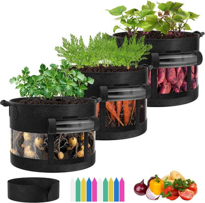 VIVOSUN 3-Pack 10 Gallon Visible Potato Grow Bags, 320G Thick Nonwoven Fabric Pots with Strap