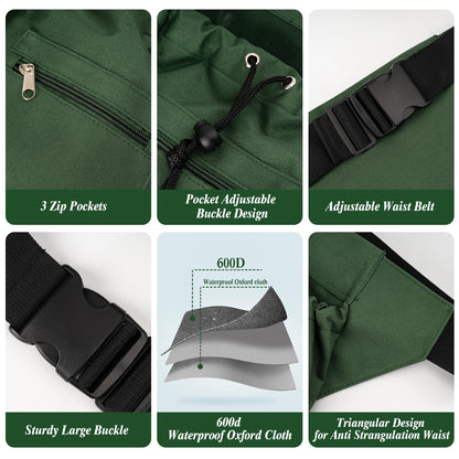 Gardening Apron, Garden Aprons with Pockets & Drawstring Bag, Waterproof 600D Fruit Storage Harvest