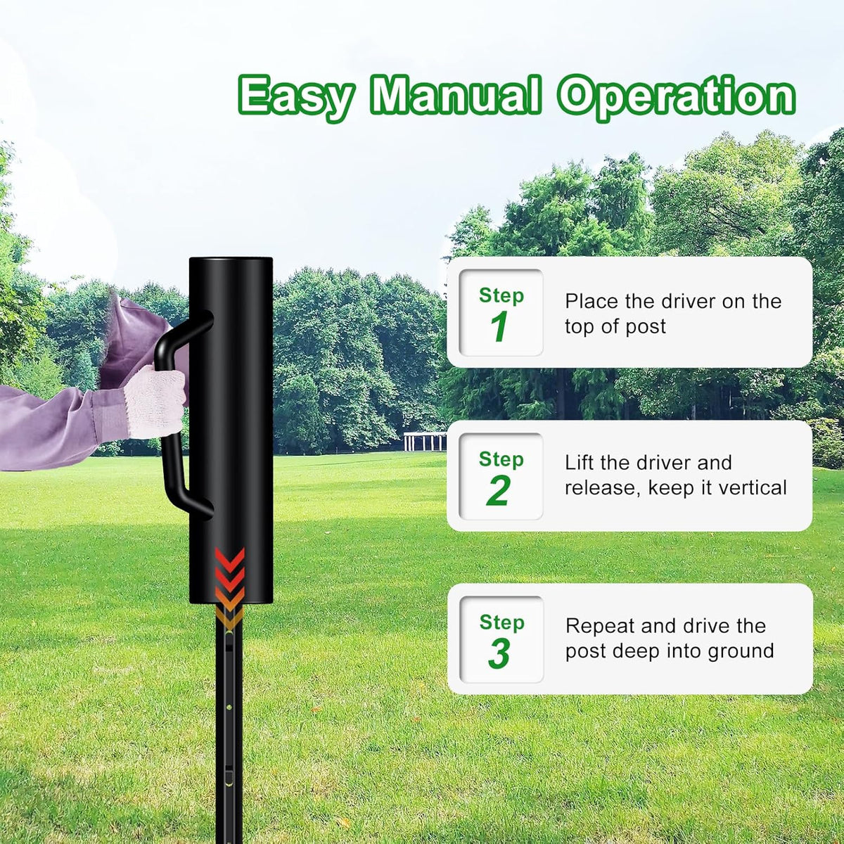 Fence Post Driver with Handle,17LB Hand Post Pounder,3.7 inches Inner Dia. Pole Rammer, Farm Wire