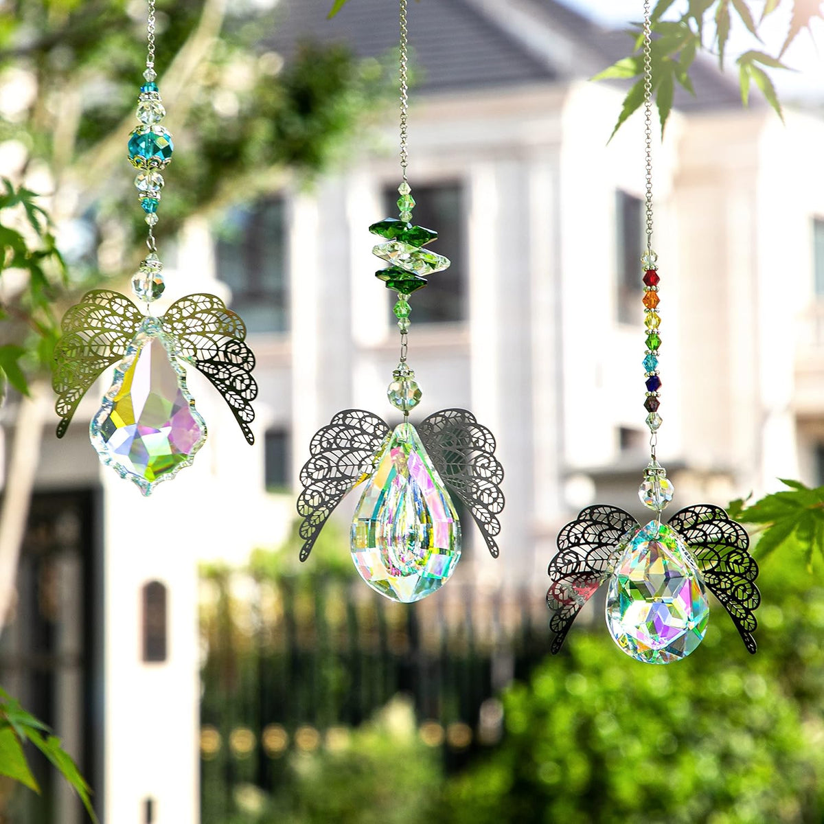 H&D HYALINE & DORA Metal Angel Wing Pendant with Rainbow Crystal Prisms Suncatcher Window Home