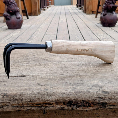 Two Prong Bonsai Root Pick Rake Hardened Carbon Steel Ergonomic Wooden Handle Japanese Import
