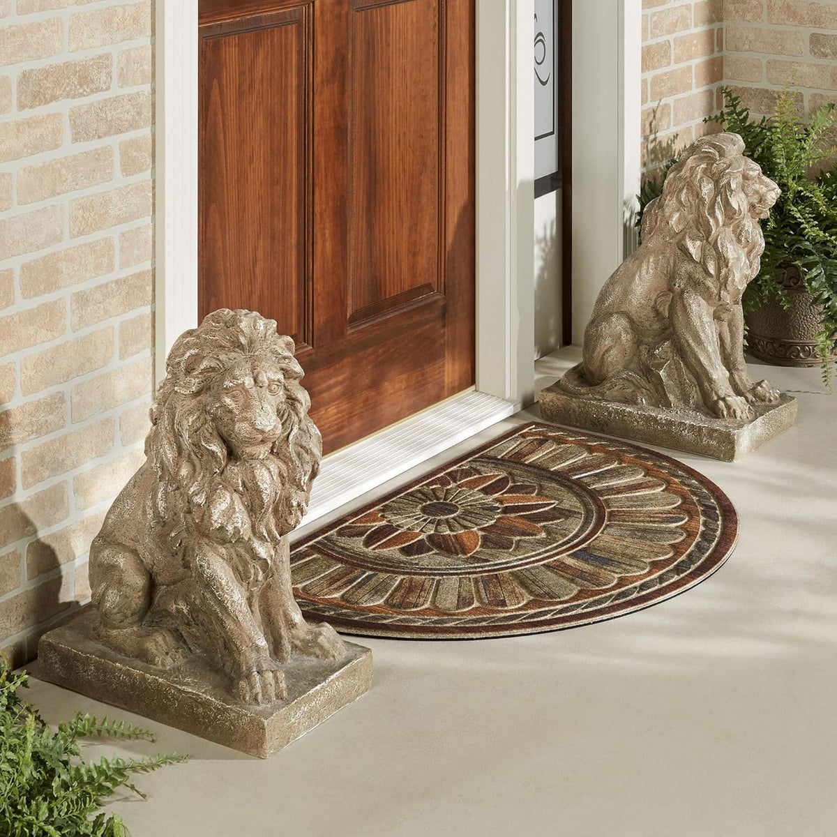 Lions at Guard Sculpture Set of 2 | Lion Statues | Outdoor Seasonal Lion Sculpture Set | Garden