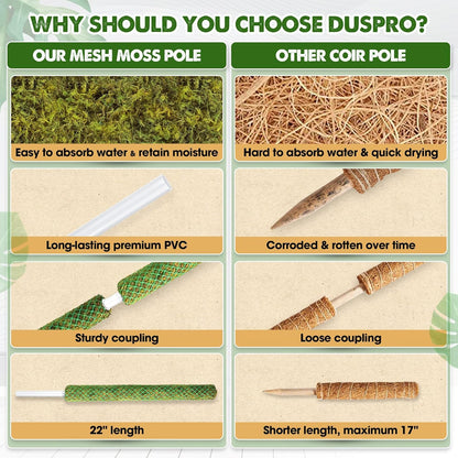 DUSPRO Green Stackable Mesh Moss Pole for Plants Climbing Vine Supporting Monstera Trellis, for