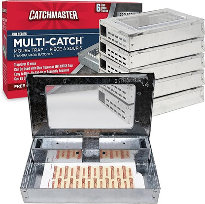 Catchmaster Multi-Catch Mouse Trap 6-Pack, Humane Mouse Traps Indoor for Home, Includes Replaceable