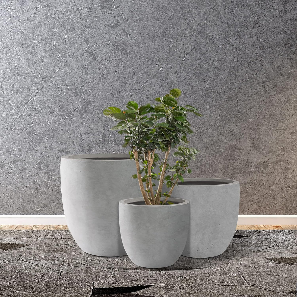Kante 18",14",10" Dia Concrete Round Planters (Set of 3), Outdoor Indoor Large Planter Pots with