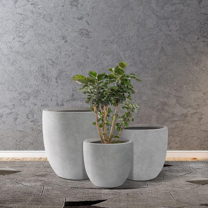 Kante 18",14",10" Dia Concrete Round Planters (Set of 3), Outdoor Indoor Large Planter Pots with