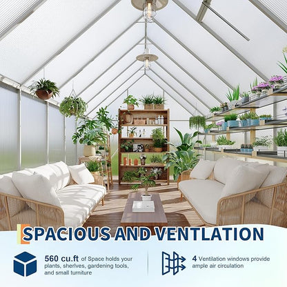 8'X14' Aluminum-Framed Polycarbonate Greenhouse, Heavy Duty Polycarbonate Greenhouse with Quick