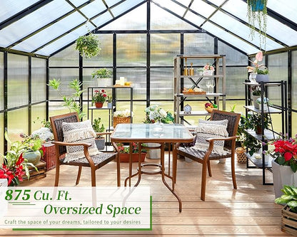 Jocisland 12x13.5x9 Polycarbonate Outdoor Aluminum Greenhouse - Quick Connect Fittings, 6.7 FT