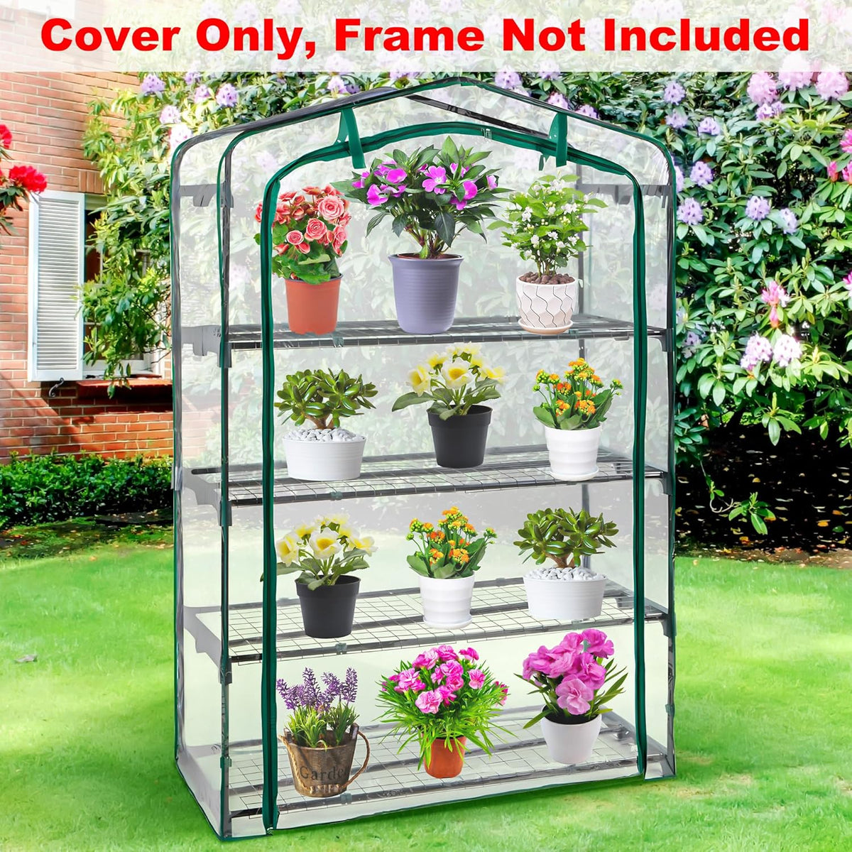 DECOHS Extra Wide 4 Tier Greenhouse Replacement Cover- 63 x 40 x 19 Inch Clear PVC Plant Gardening