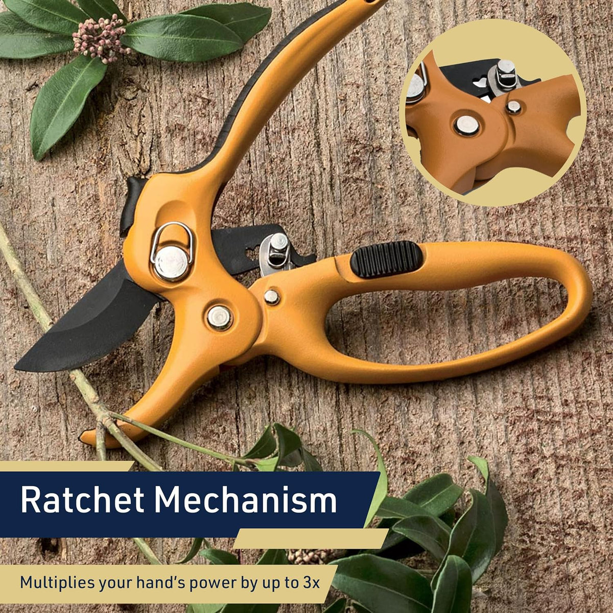 Kings County Tools Ratcheting Hand Pruner | Extra Cutting Strength | Adjust Grip to Activate
