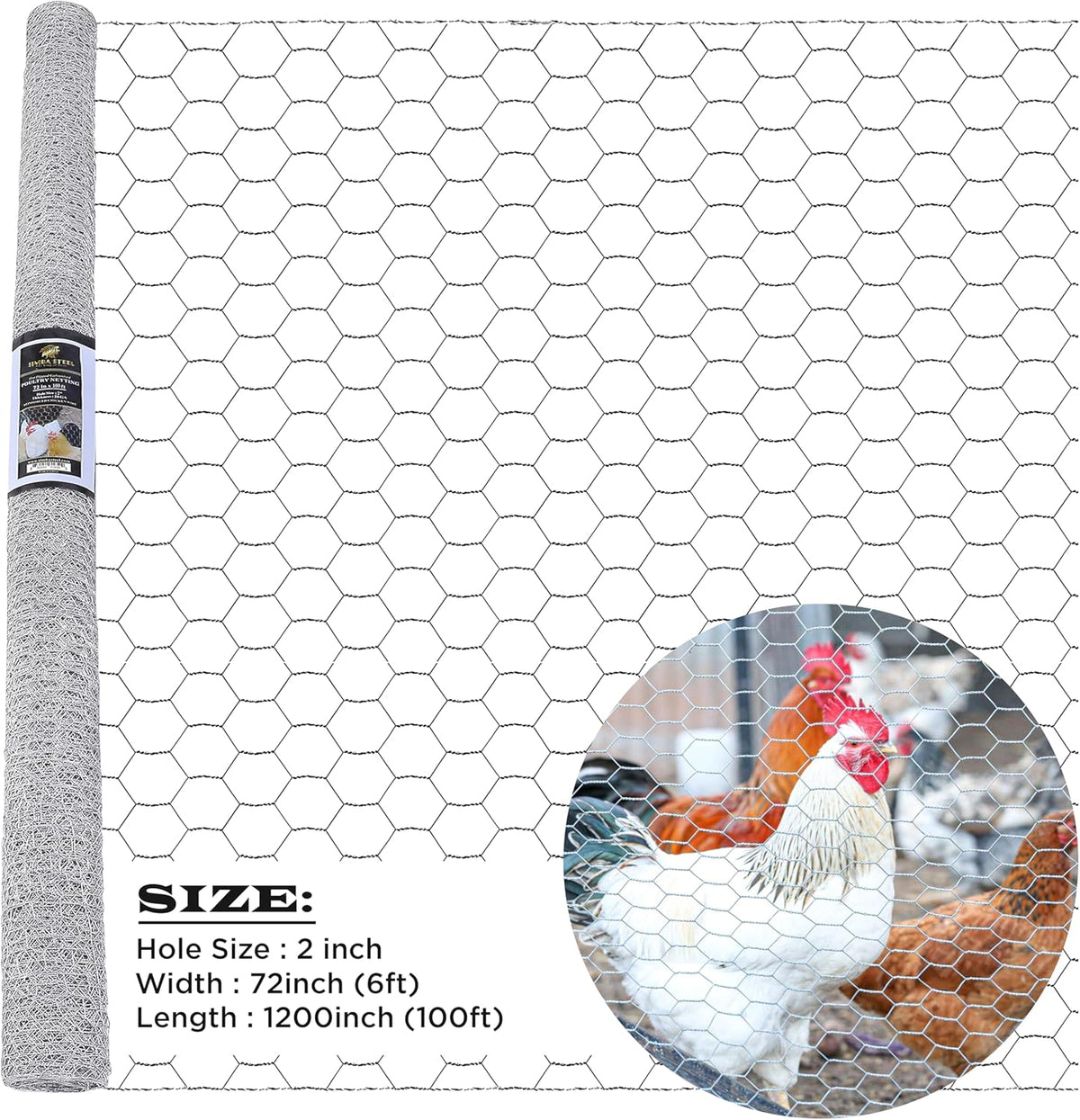 Chicken Wire 72 in x 100 FT x 2” Mesh x 20GA | Poultry Wire Netting | Hot Dipped Galvanised |