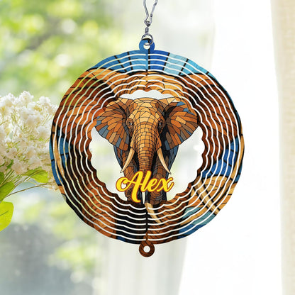 Personalized Elephant Wind Spinner 3D Stainless Steel, Elephant Garden Spinner Hanging Outdoor