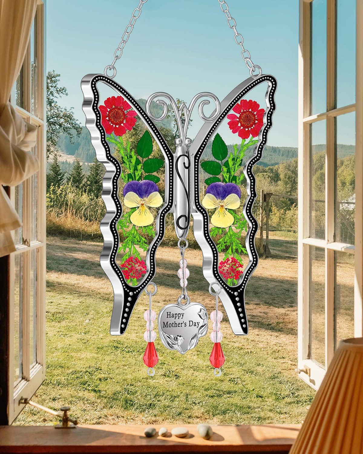 KY&BOSAM for Mom Butterfly Suncatcher Stained Glass Suncatchers for Windows Hanging Wind Chimes