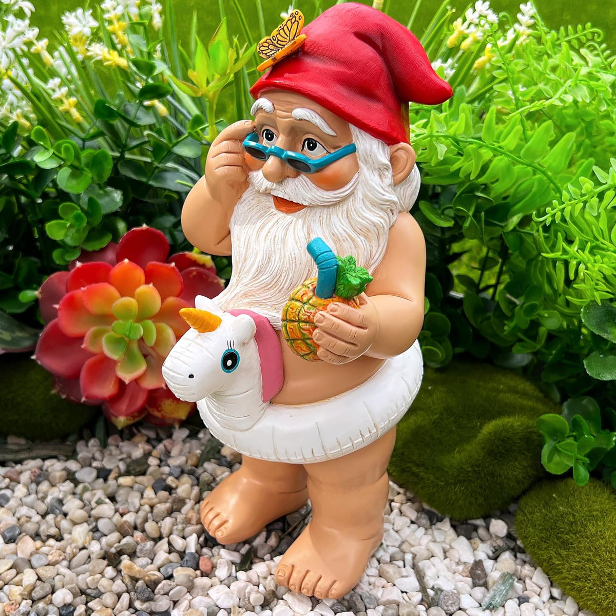 Mood Lab Garden Gnome with Unicorn - Funny Gnome Statue - 9 Inch Tall Lawn Figurine - for Outdoor