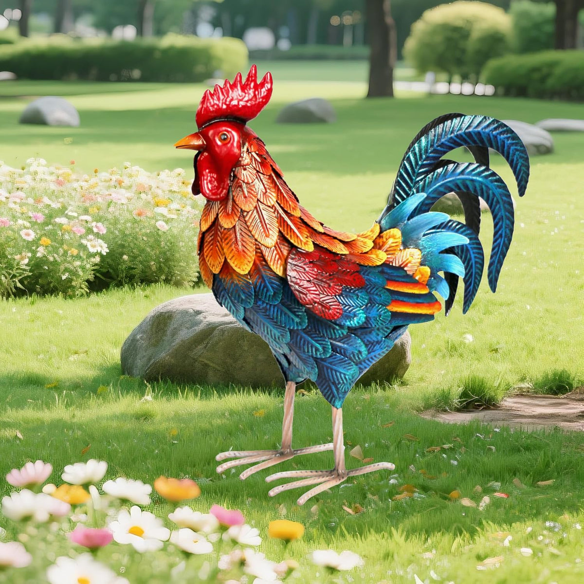 Shorayn Metal Rooster Statues Outdoor Garden Decor Metal Chicken Sculptures & Statues Chicken