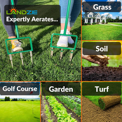 Landzie - The Original Hollow and Spike Tine Lawn Aerator Set - Includes 1 Aerator + Set of 3