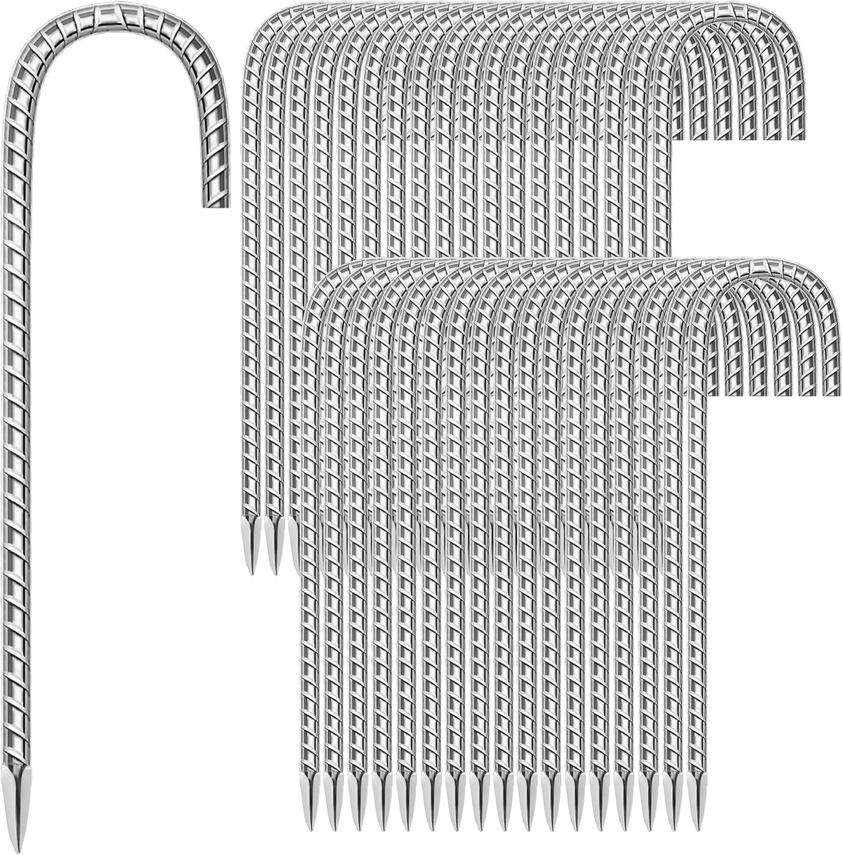 36 Pack Ground Garden Rebar Stakes Rebar 12 Inch Anti-Rust Galvanized Steel J Shape Hook Heavy Duty