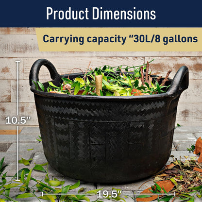 Large Bucket with Handles - 30L/8-Gal Natural Rubber Bucket - Multi Use Yard Waste Bin, Harvesting