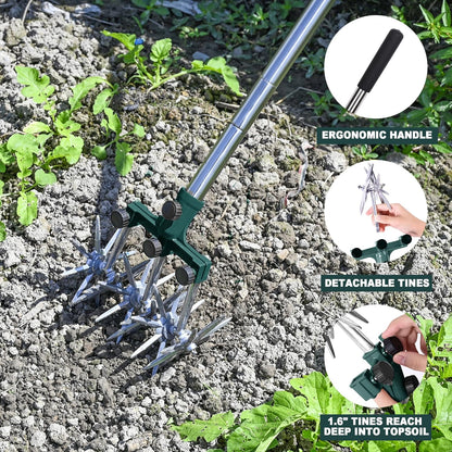 Rotary Cultivator Garden Rotary Tiller Adjustable Stainless Steel Poles Hand Tiller for Soil Mixing