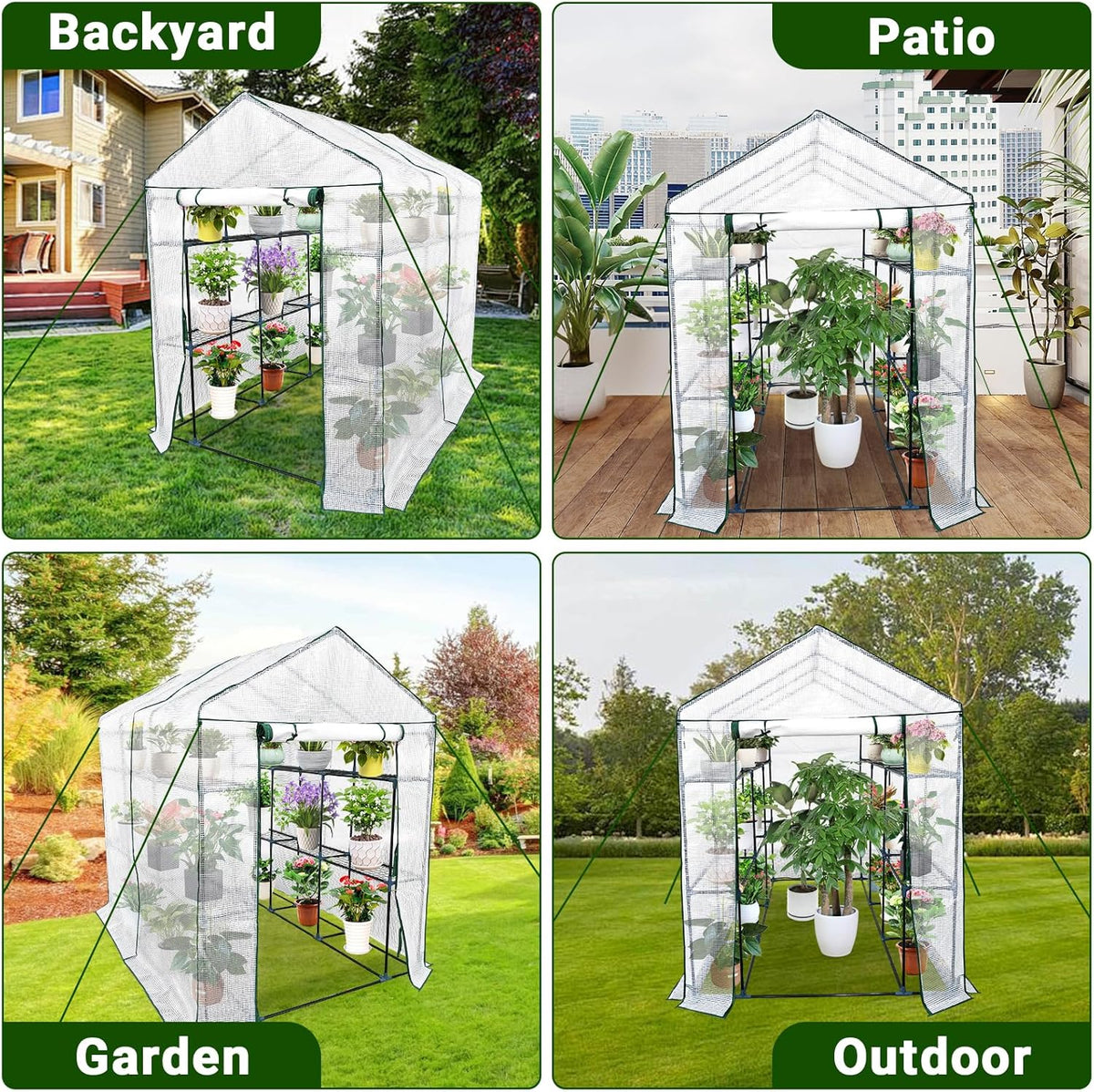 Greenhouse for Outdoors,Walk in 3-Tier 9 Shelves Green House w/ Roll-Up Zippered Door Anchors and