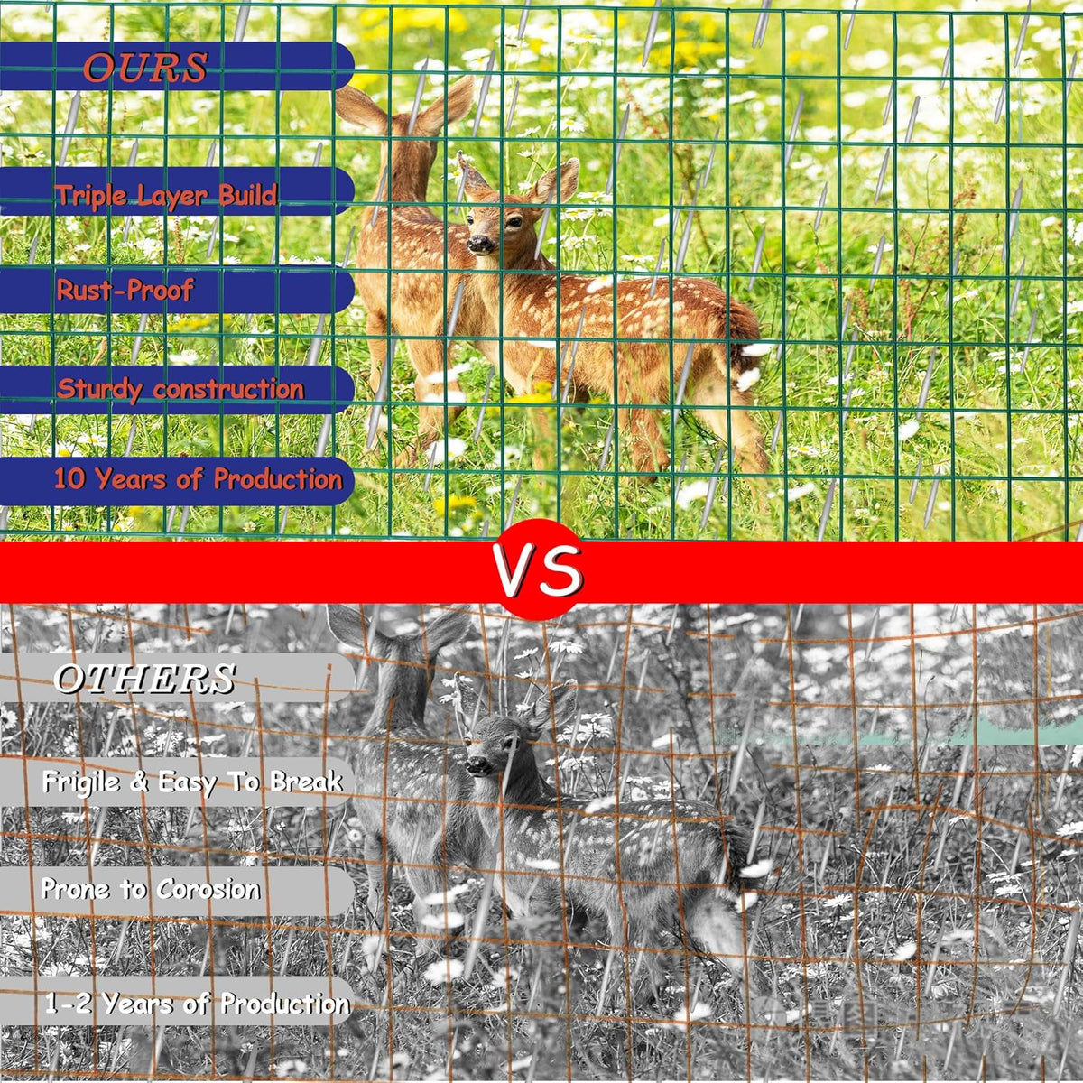 Green Metal Garden Fence, 72inch(H) x 100ft(L), 2 inch x 3 inch,14GA 2/3/4/5/6 Ft Tall Chicken Wire