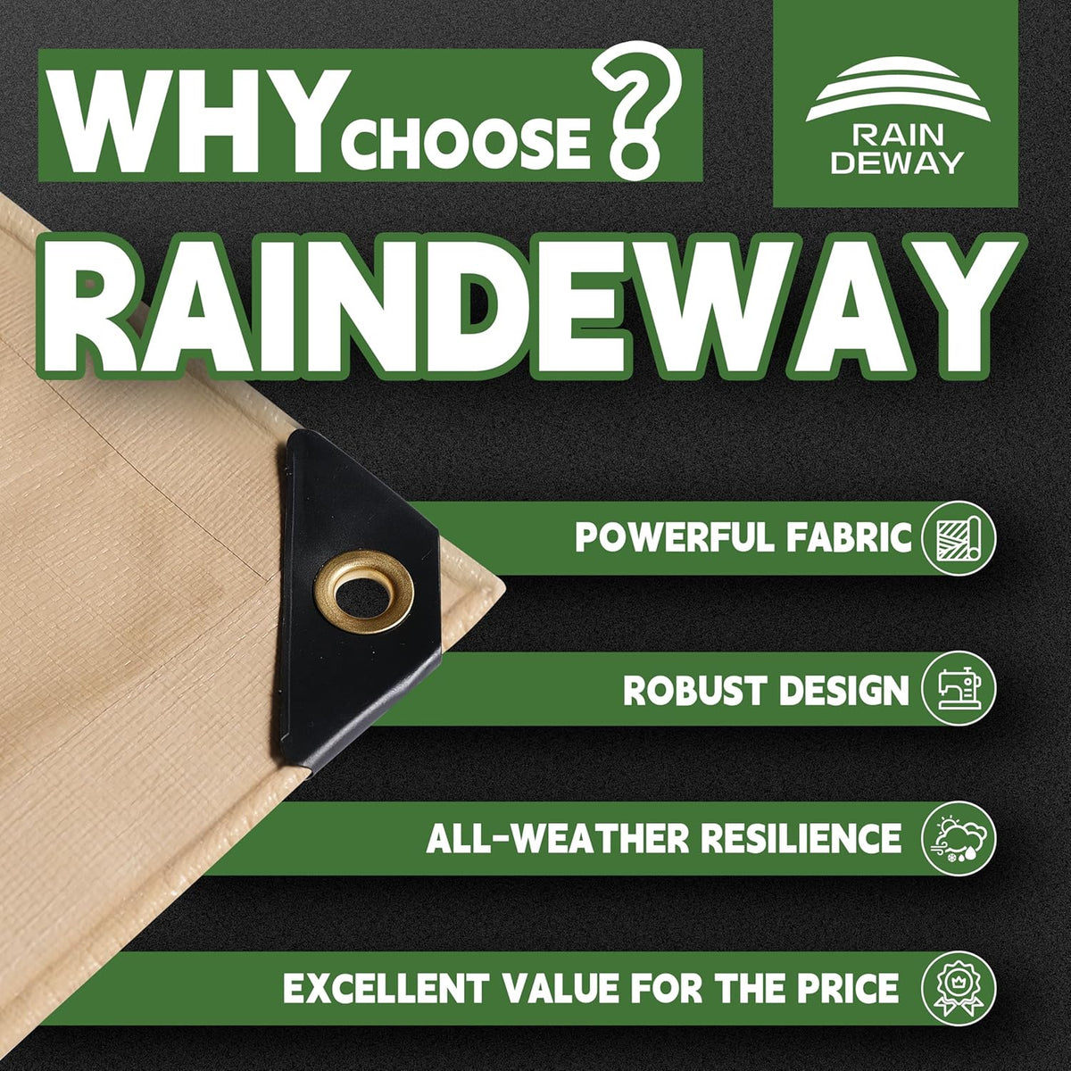 RAINDEWAY 10x12 Feet Heavy Duty Tarp,12 Mil Tan Waterproof Poly Tarp Cover,UV