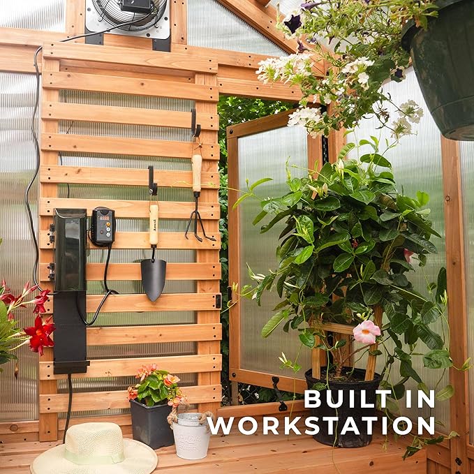 Backyard Discovery Bellerose 9' x 6' Cedar Wood and Polycarbonate Walk-in Greenhouse Kit with