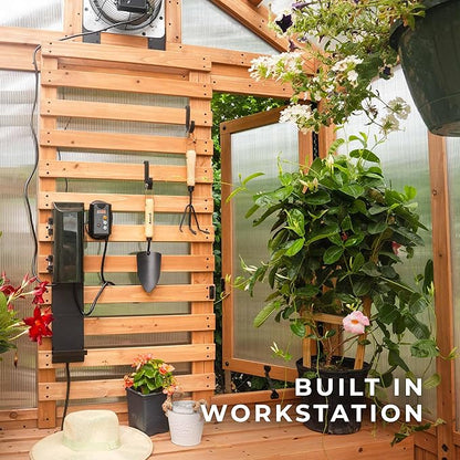 Backyard Discovery Bellerose 9' x 6' Cedar Wood and Polycarbonate Walk-in Greenhouse Kit with