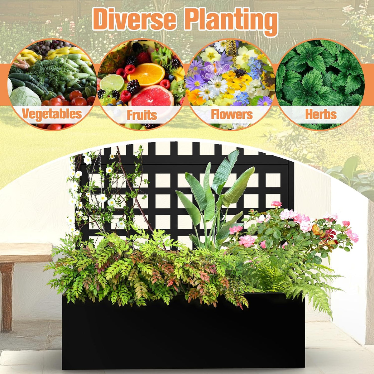 Metal Planter Box with Trellis & Wheels, Raised Garden Bed with Privacy Screen, Outdoor Standing