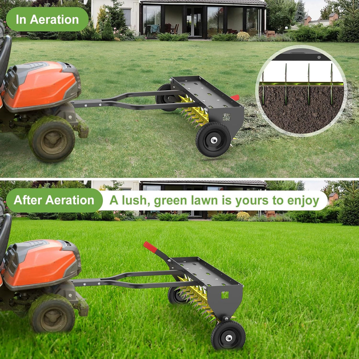 Seeutek 40 Inch Tow Behind Spike Aerator - Heavy Duty Rolling Lawn Aerator with 3D Steel Tines &