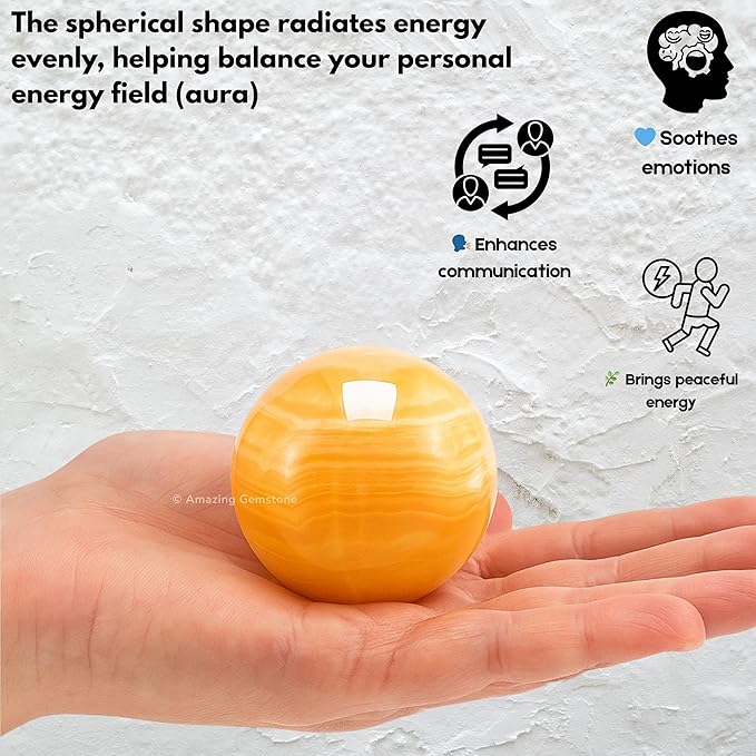 Amazing Gemstone Yellow Calcite Banded Crystal Ball with Stand - 2 Inches Crystal Sphere Meditation