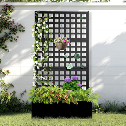 Metal Raised Garden Bed with Trellis, 2 in 1 Trellis with Planter Box & Privacy Screen for Climbing