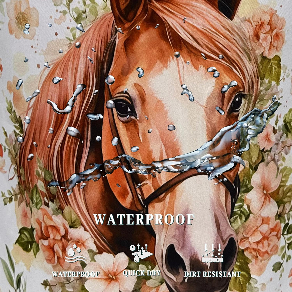 Watercolor Horse Laundry Basket Foldable With Handles Cute Animal Floral Tote Bag Oxford Cloth