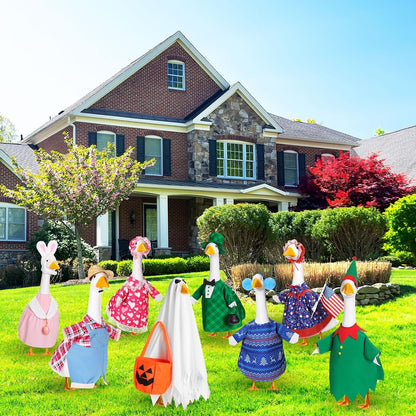 8 Set Seasonal Holiday Goose Outfits Fall Halloween Christmas Summer All Seasons Lawn Porch Goose