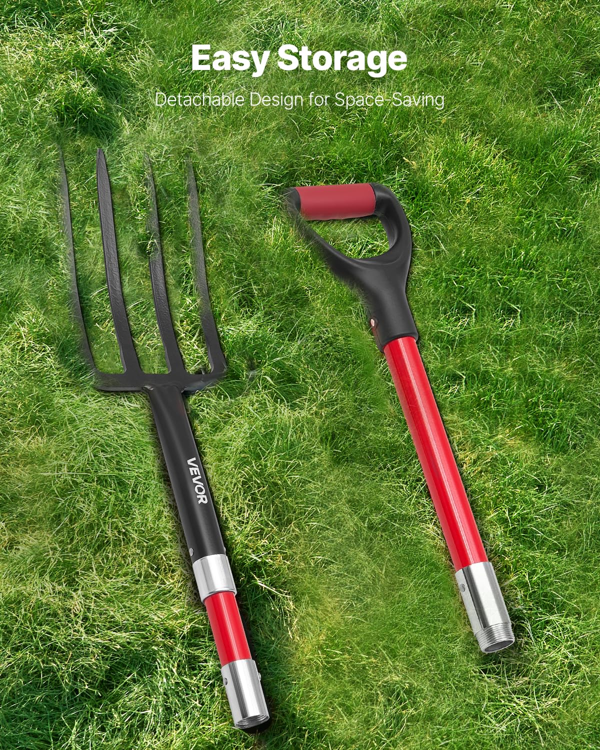 VEVOR Garden Fork, 4-Tine Gardening Pitchfork with Fiberglass Handle, 45 in Heavy Duty Digging Fork