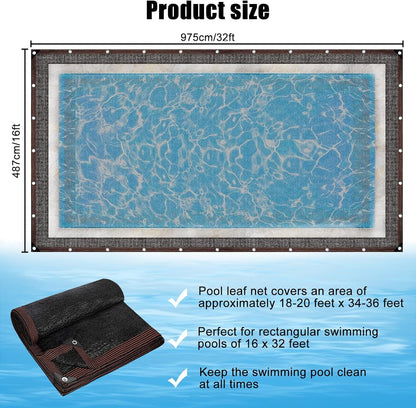16 x 32FT Pool Leaf Net Cover- Thicken Rectangle Leaf Netting for Inground and Above Ground