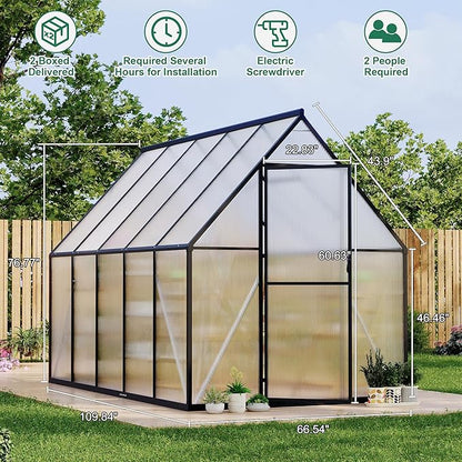 6'x9' Aluminum-Framed Polycarbonate Greenhouse, Heavy Duty Polycarbonate Greenhouse with Quick