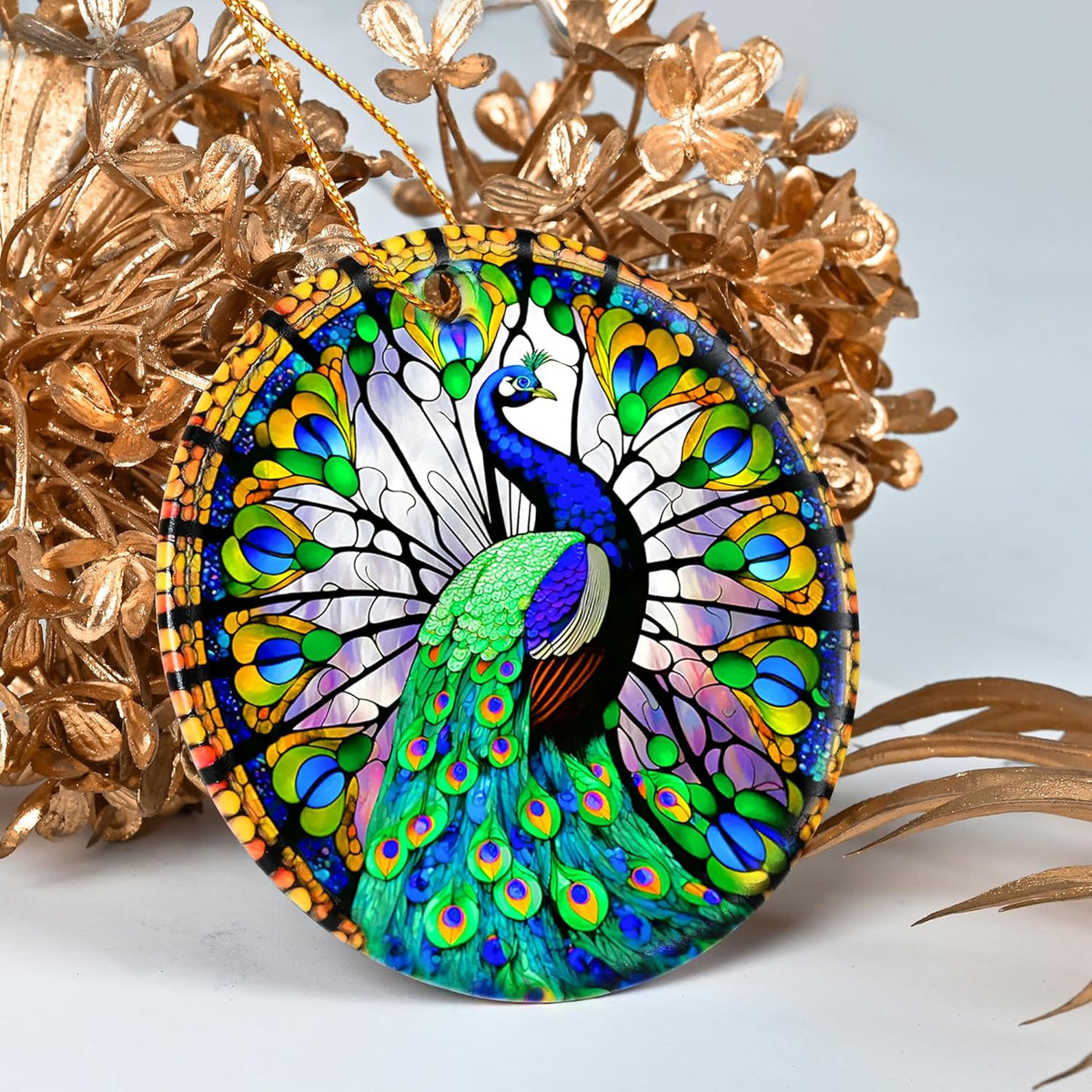 Colorful Ceramic Peacock Christmas Ornament, Peacock Ornaments for Christmas Tree, Holiday