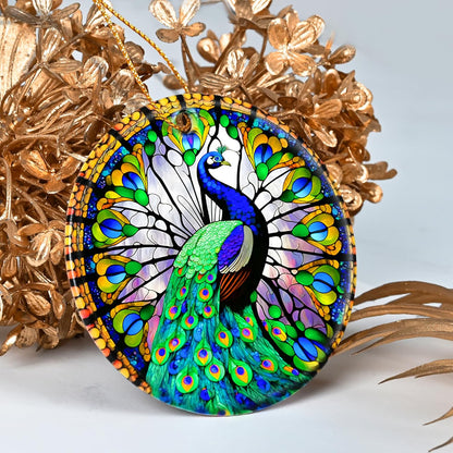 Colorful Ceramic Peacock Christmas Ornament, Peacock Ornaments for Christmas Tree, Holiday