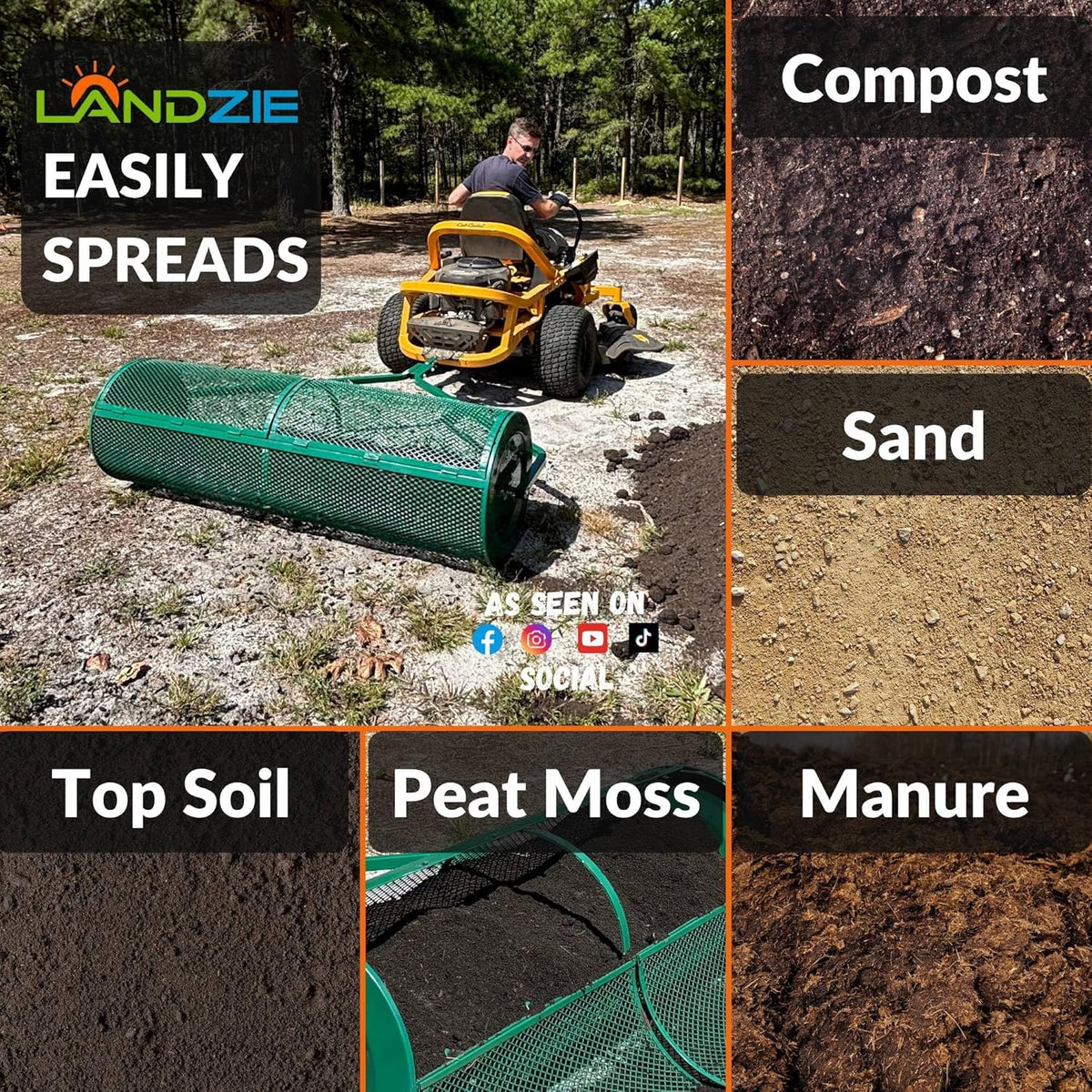 LANDZIE Lawn and Garden Spreaders - 60 x 20 Inch Tow-Behind Compost and Peat Moss Spreader for
