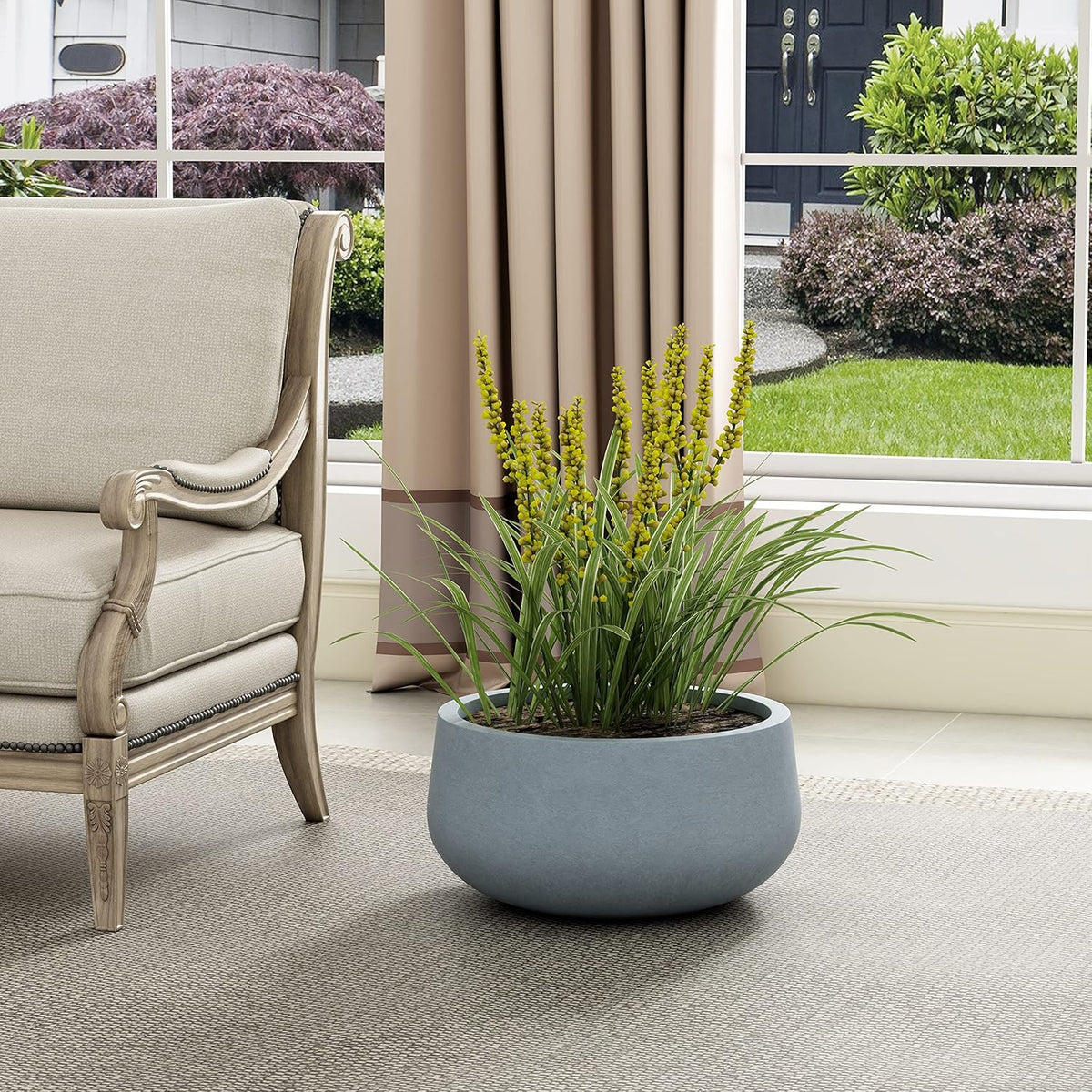 Kante 15.7" Dia Round Concrete Planter, Cement Plant Pots with Drainage Hole and Rubber Plug for