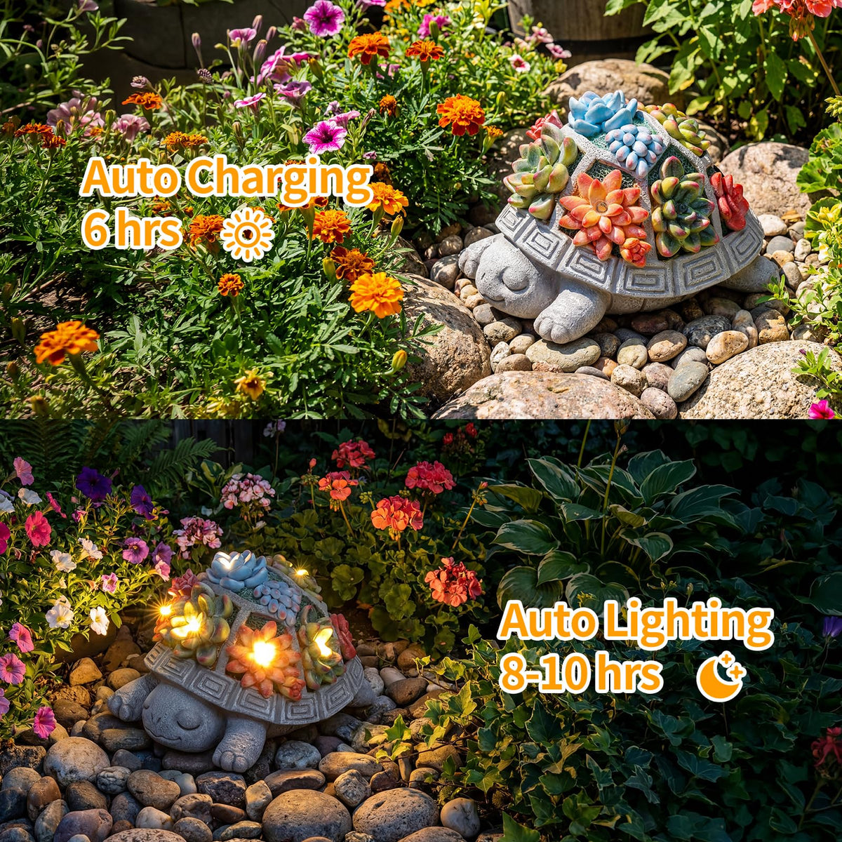 Snclriao Solar Turtle Garden Outdoor Decor with Succulent & 7 LED Lights – Outside Tortoise Statue