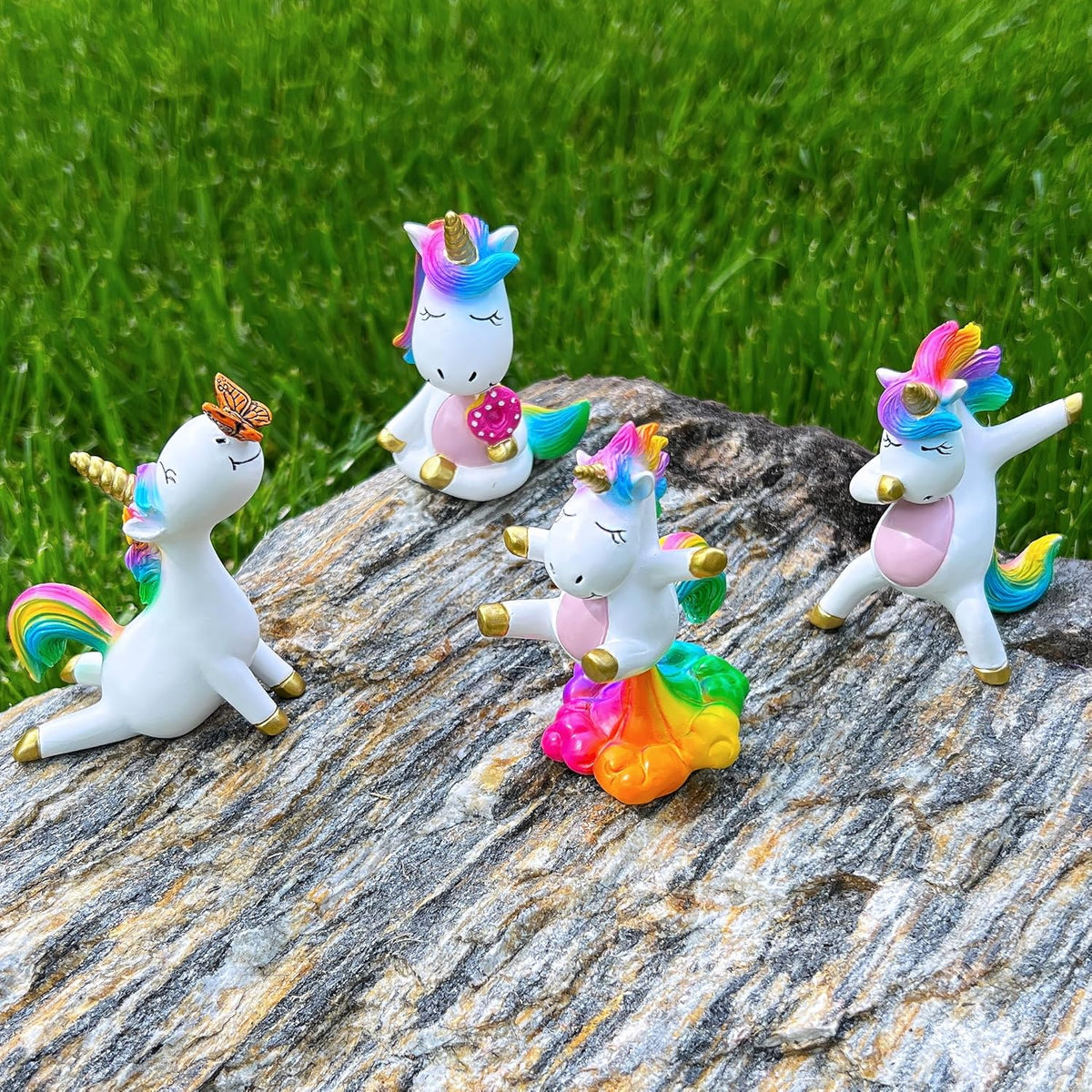 Mood Lab Miniature Unicorn Figurines Set - Funny Mini Statue Kit of 4 pcs - Unicorn Fairy Garden
