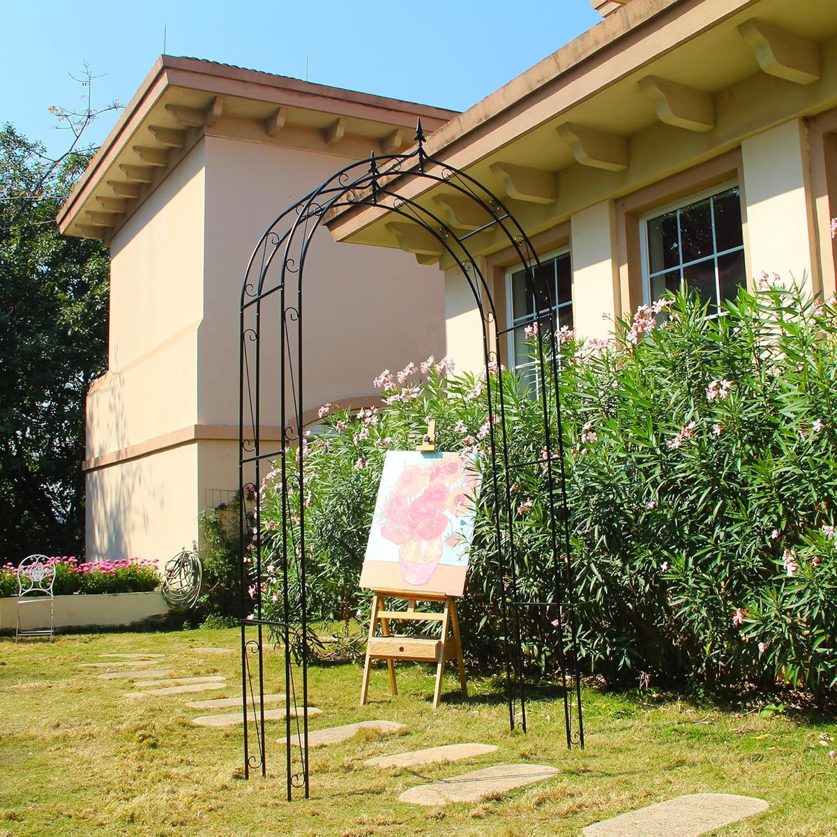 Garden Arbor Arch 98.4" H x 46.5" W, Heavy Duty Iron Archway Decorative Structure Stand Trellis for