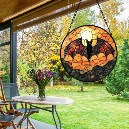 Stained Glass Window Hanging, Black Bat Sun Catcher for Door Home Decor Animal Suncatcher Christmas