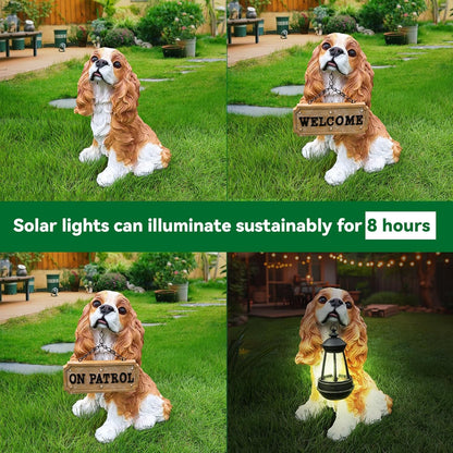 Cavalier King Charles Spaniel Outdoor Dog Statue with Reversible “Welcome/ON Patrol” Hanging Plaque