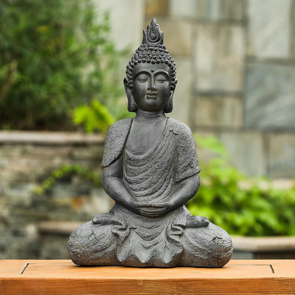 LuxenHome Large Buddha Statue Outdoor and Indoor, 22" Fiber Stone Meditating Buddhas Garden Statues