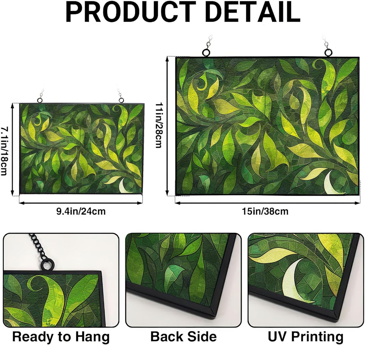 Personalized Rectangle Green Grass Stained Glass Window Hanging Sun Catcher Halloween Haning