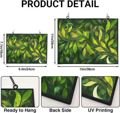 Personalized Rectangle Green Grass Stained Glass Window Hanging Sun Catcher Halloween Haning